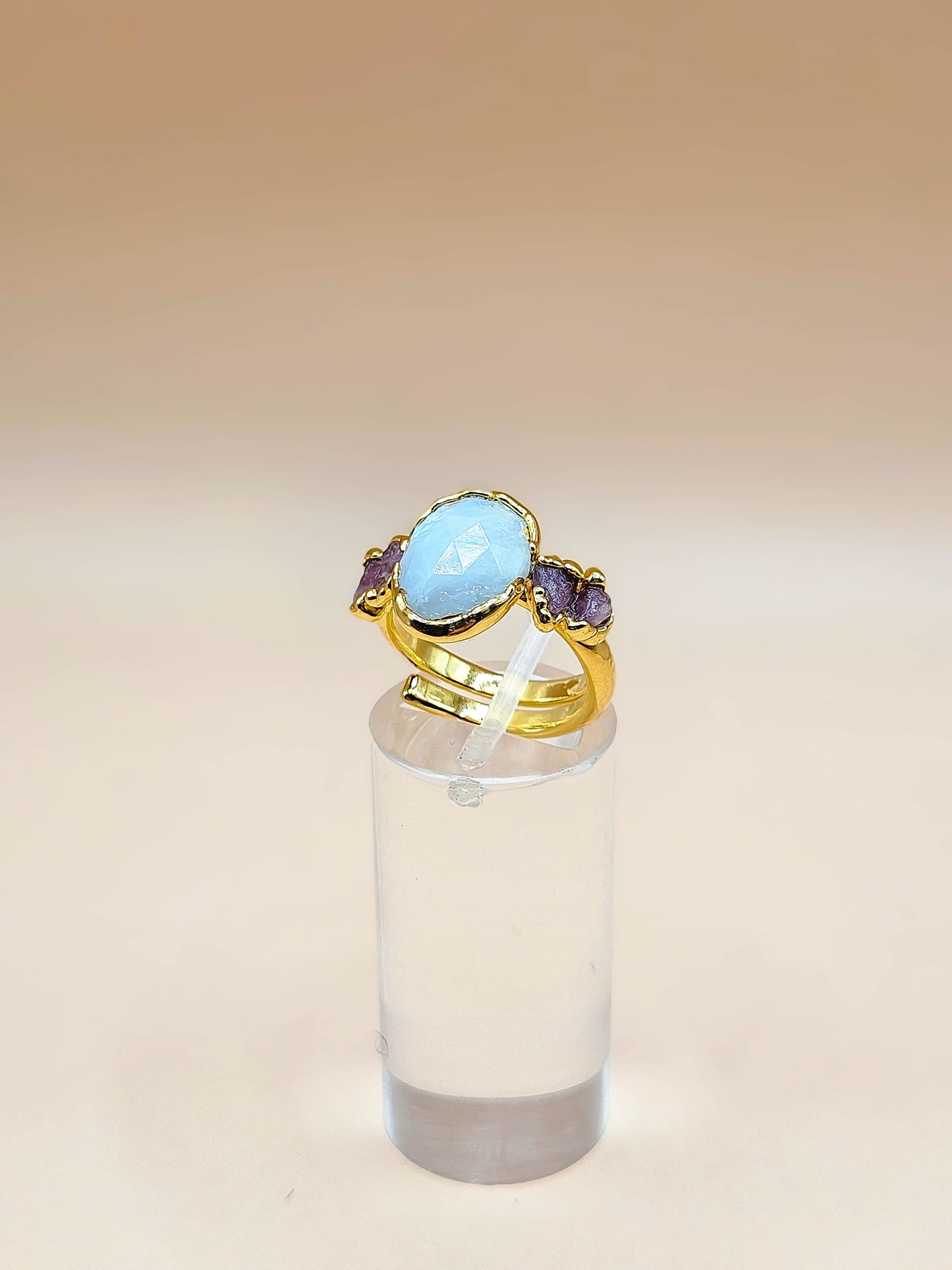 Bague Pierre de lune et Tourmaline rose