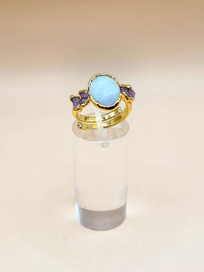 Bague Pierre de lune et Tourmaline rose