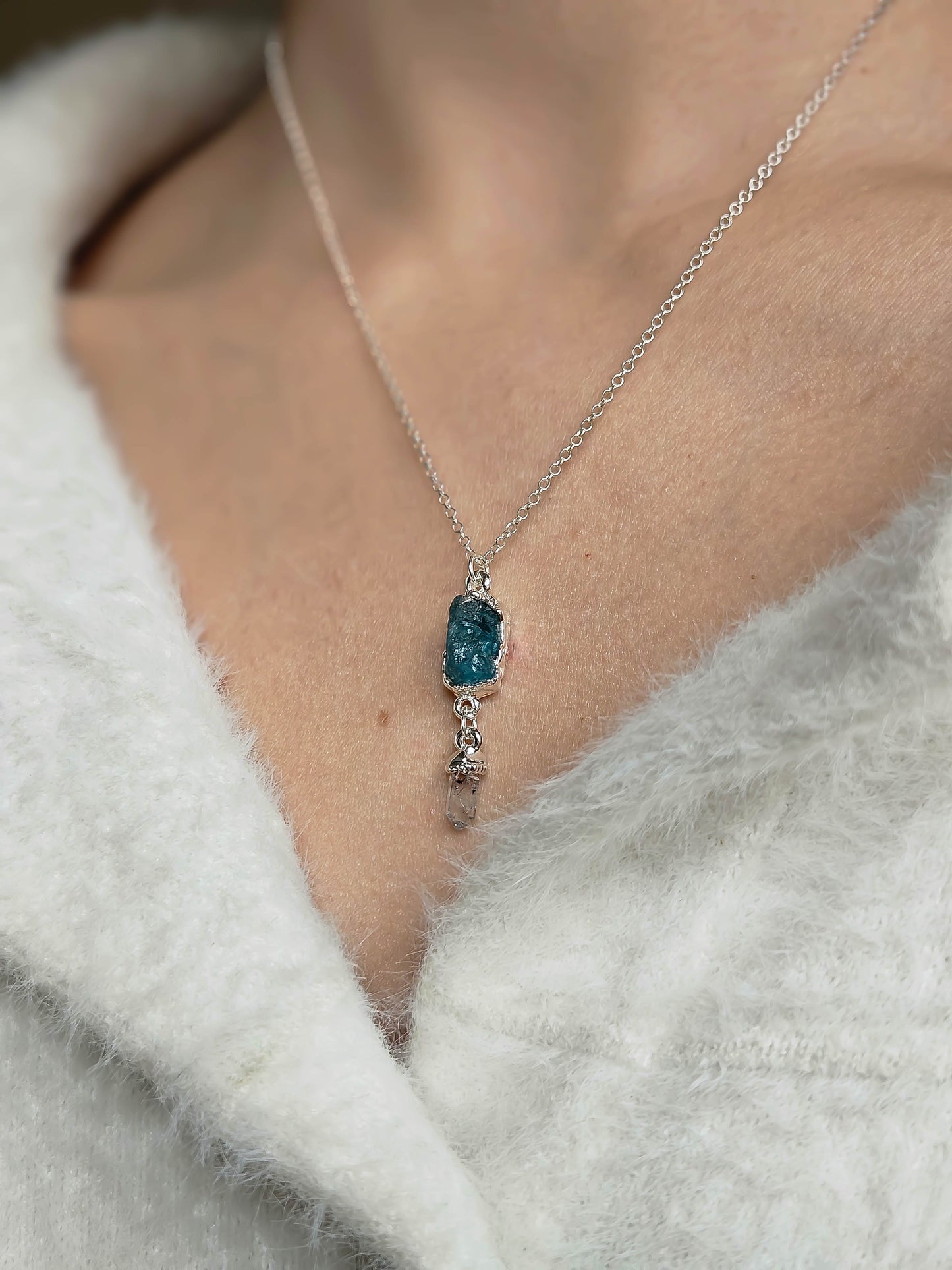 Collier Apatite et pointe de Quartz