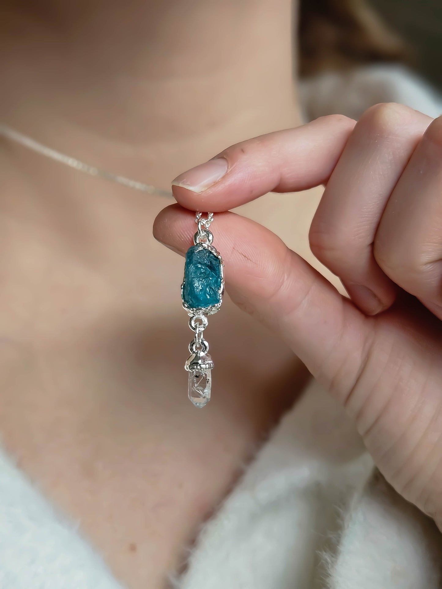 Collier Apatite et pointe de Quartz