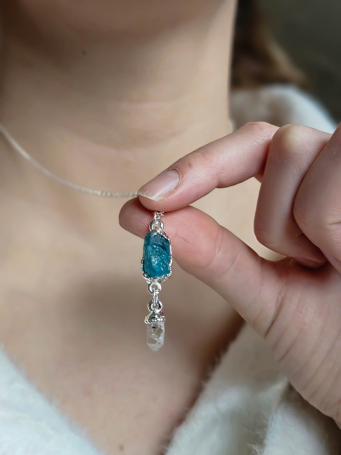 Collier Apatite et pointe de Quartz