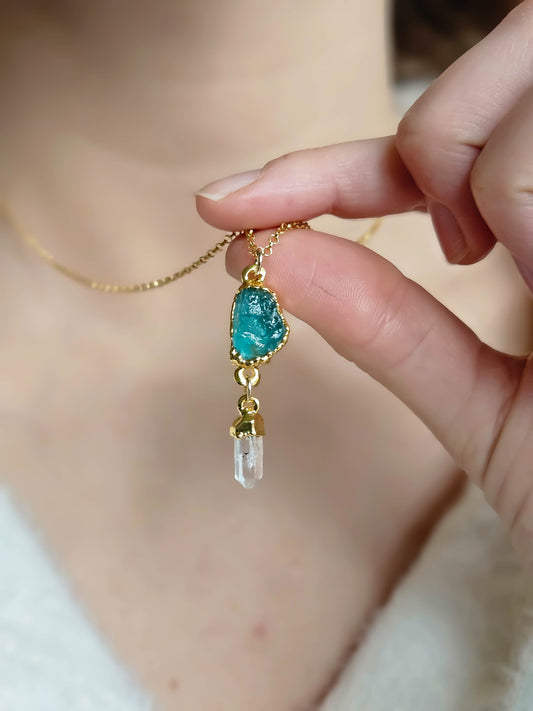 Collier Apatite et pointe de Quartz