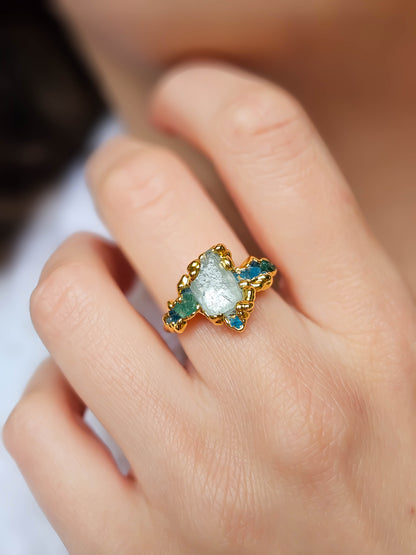 Bague Aqua marine dorée