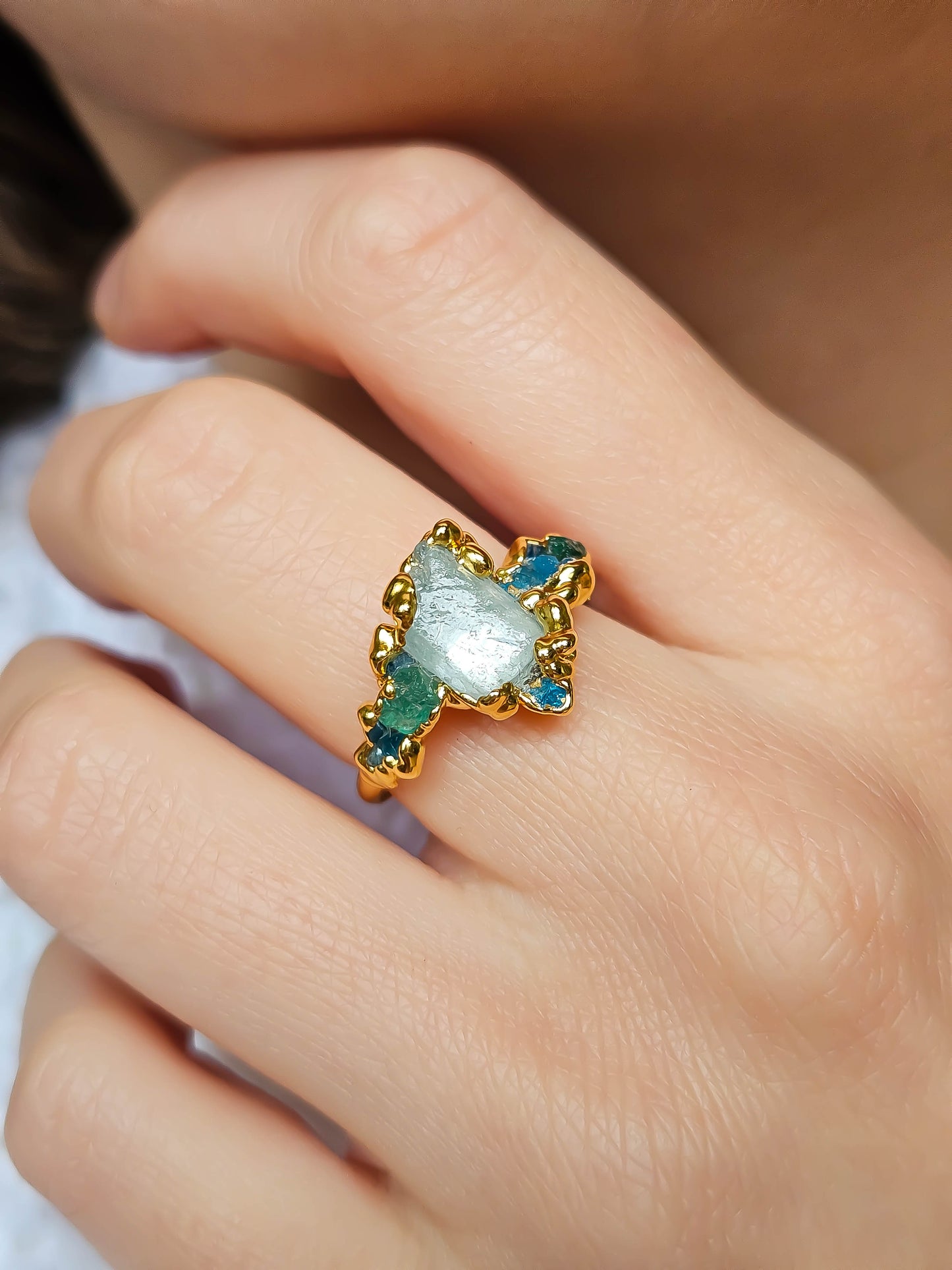 Bague Aqua marine dorée