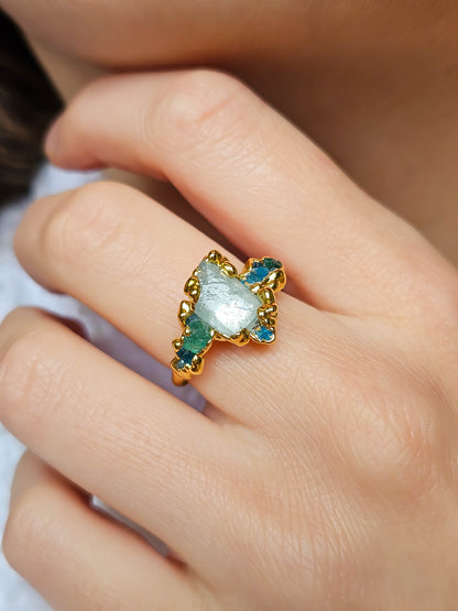 Bague Aqua marine dorée