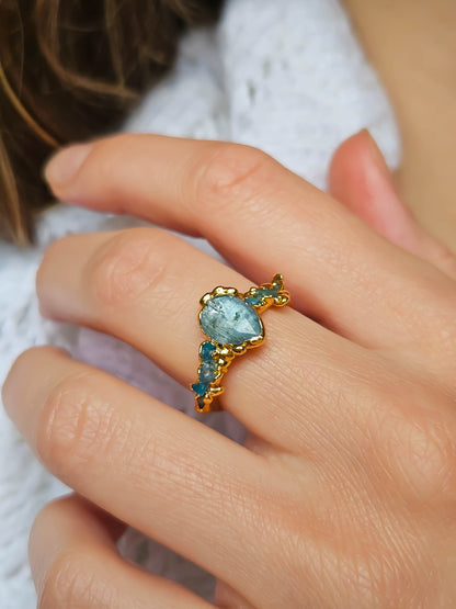 Bague corail dorée