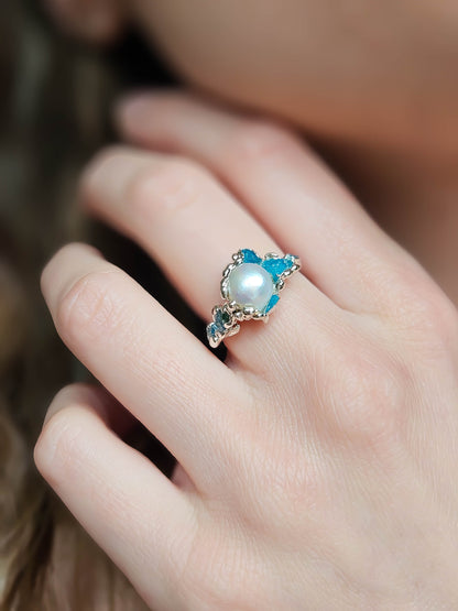 Bague perle d'eau douce et Apatite