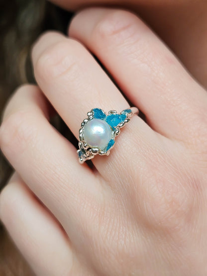 Bague perle d'eau douce et Apatite