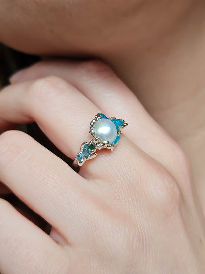 Bague perle d'eau douce et Apatite