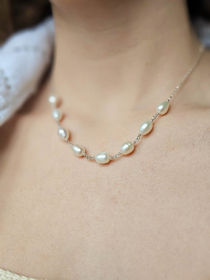 Collier 2 en 1 : Perles d'eau douce & coquillage argenté