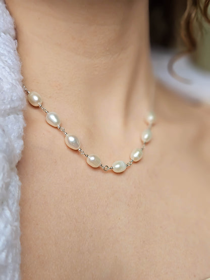 Collier 2 en 1 : Perles d'eau douce & coquillage argenté