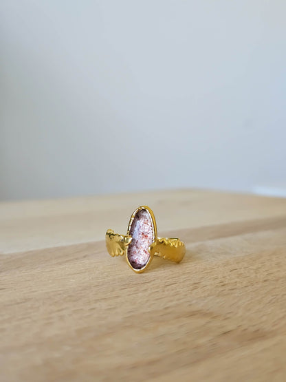 Bague Quartz fraise & fougère, dorée