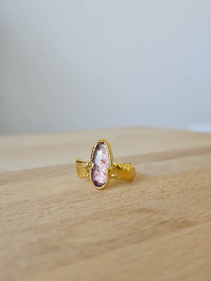 Bague Quartz fraise & fougère, dorée