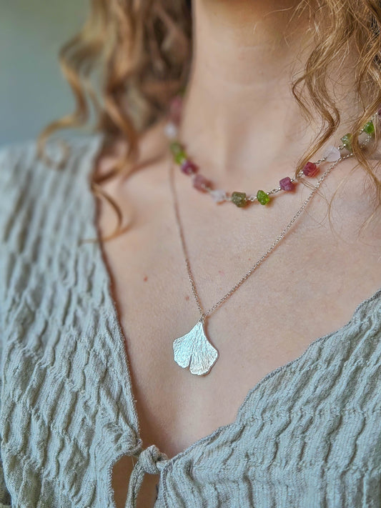 Collier Ginkgo, argenté