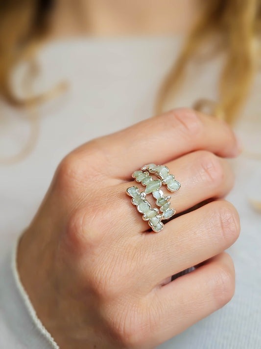Bague en pierre de lune, argentée