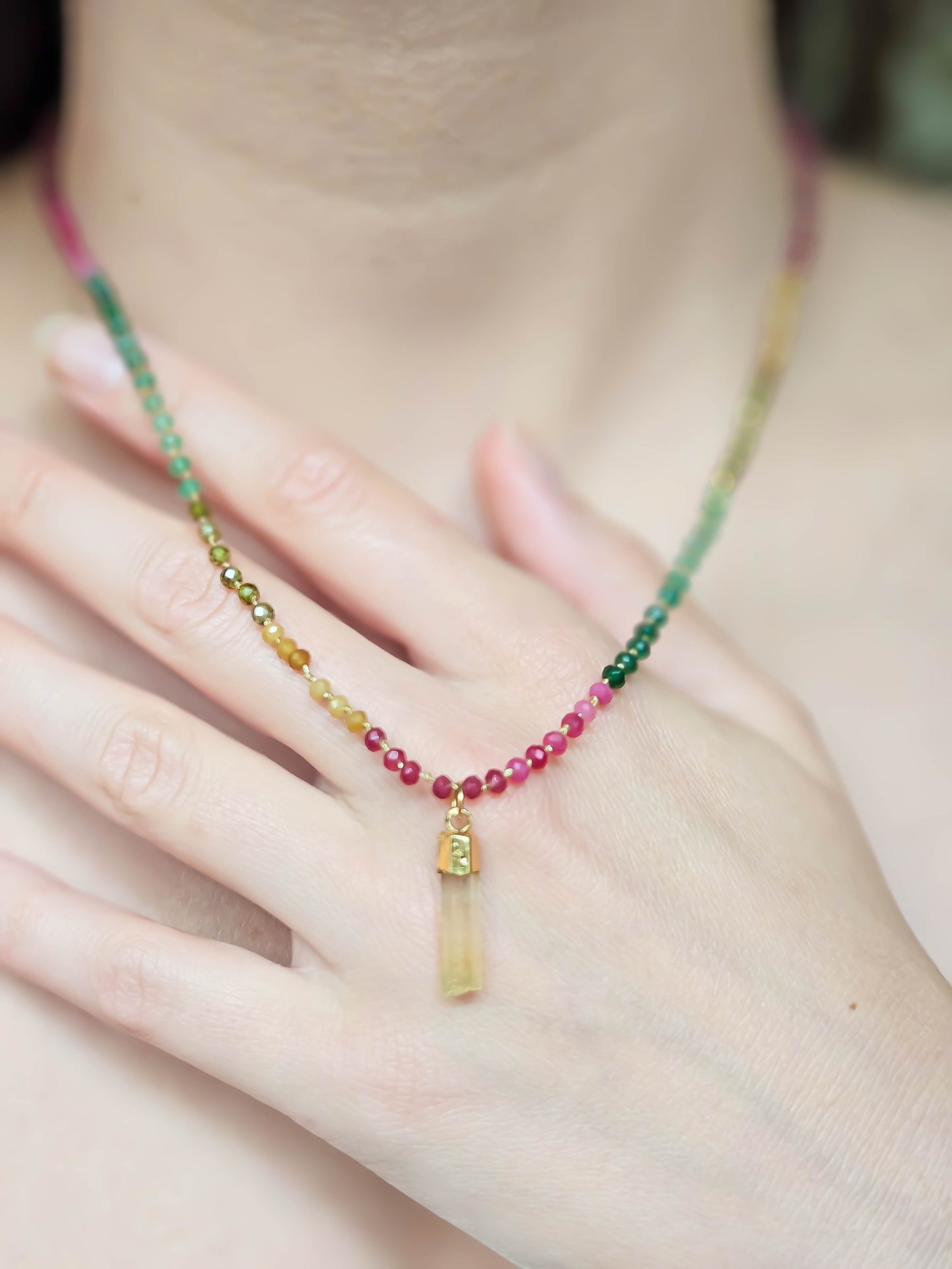 Collier Tourmaline & béryl jaune