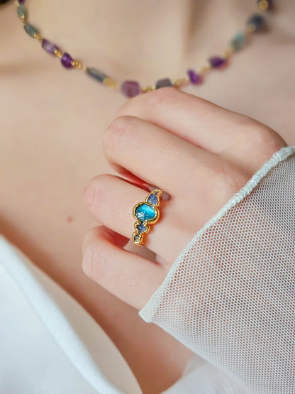 Bague Kyanite bleue et Tanzanite, dorée