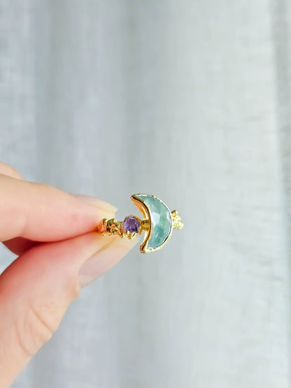 Bague lune fluorite, dorée, T52