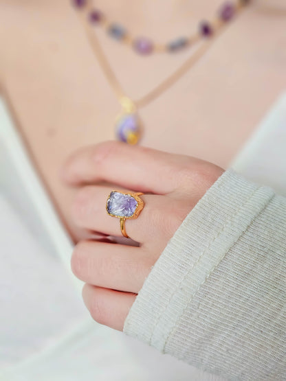 Collier améthyste brute, dorée