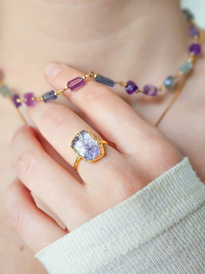 Collier en fluorite bleue & violette, doré