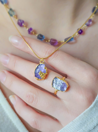 Collier améthyste brute, dorée