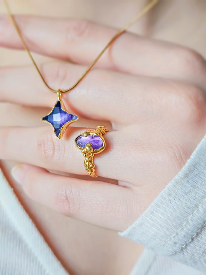 Collier Etoile fluorite violette, dorée