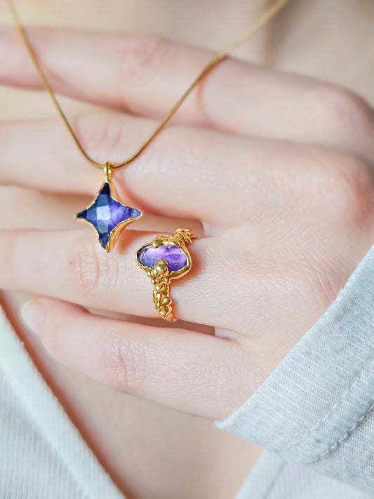 Collier Etoile fluorite violette, dorée