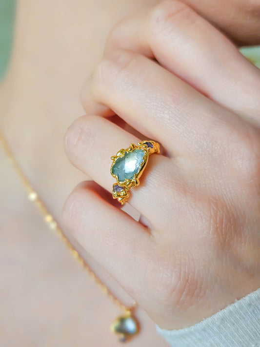 Bague nuage Améthyste, dorée,T52