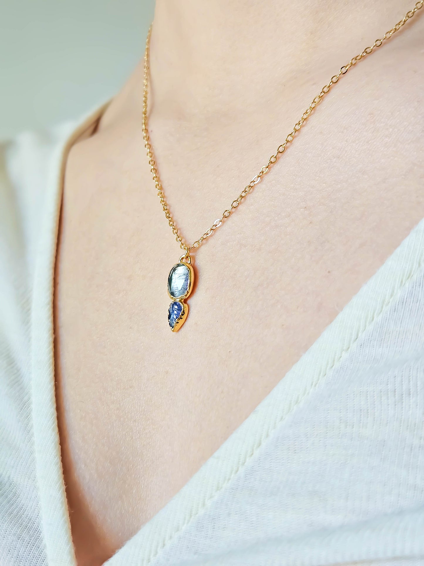 Collier en fluorite et tanzanite, doré