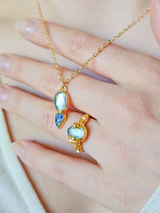 Collier en fluorite et tanzanite, doré