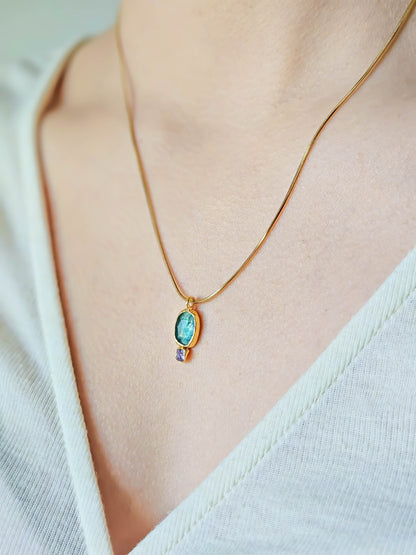 Collier en Kyanite bleue & Améthyste, doré