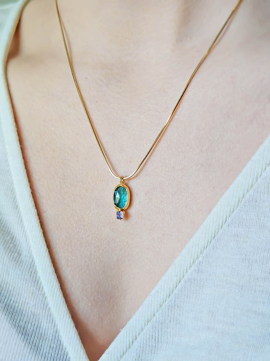 Collier en Kyanite bleue & Améthyste, doré