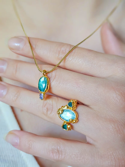 Collier en Kyanite bleue & Améthyste, doré