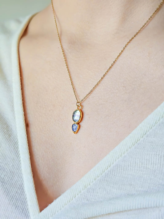 Collier en fluorite et tanzanite, doré