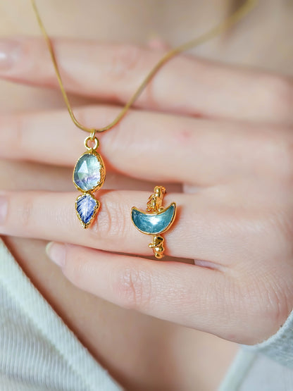 Collier en fluorite et tanzanite, doré