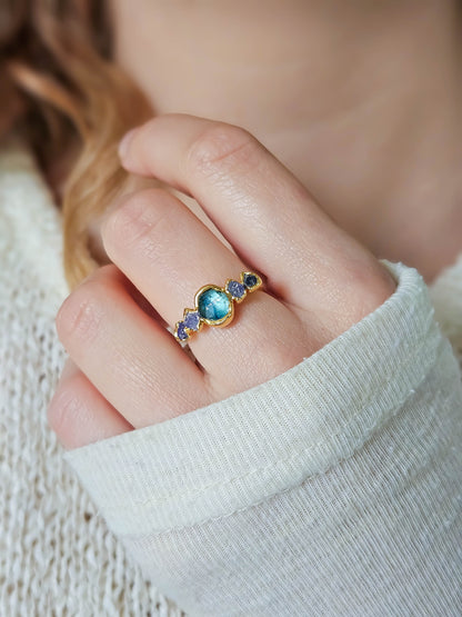 Bague Kyanite et Tanzanite, dorée