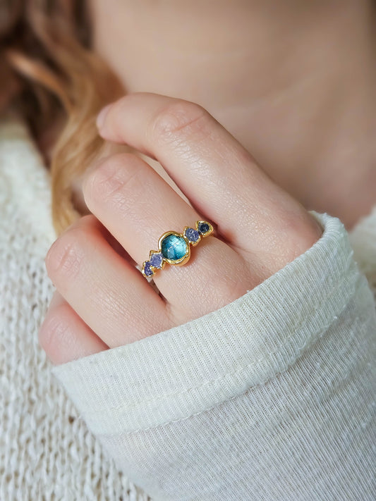 Bague Kyanite et Tanzanite, dorée