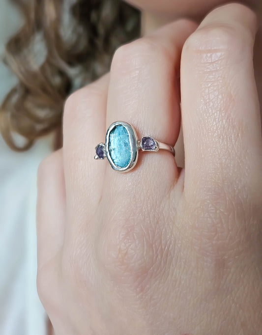 Bague Kyanite bleu et Améthyste, Argent