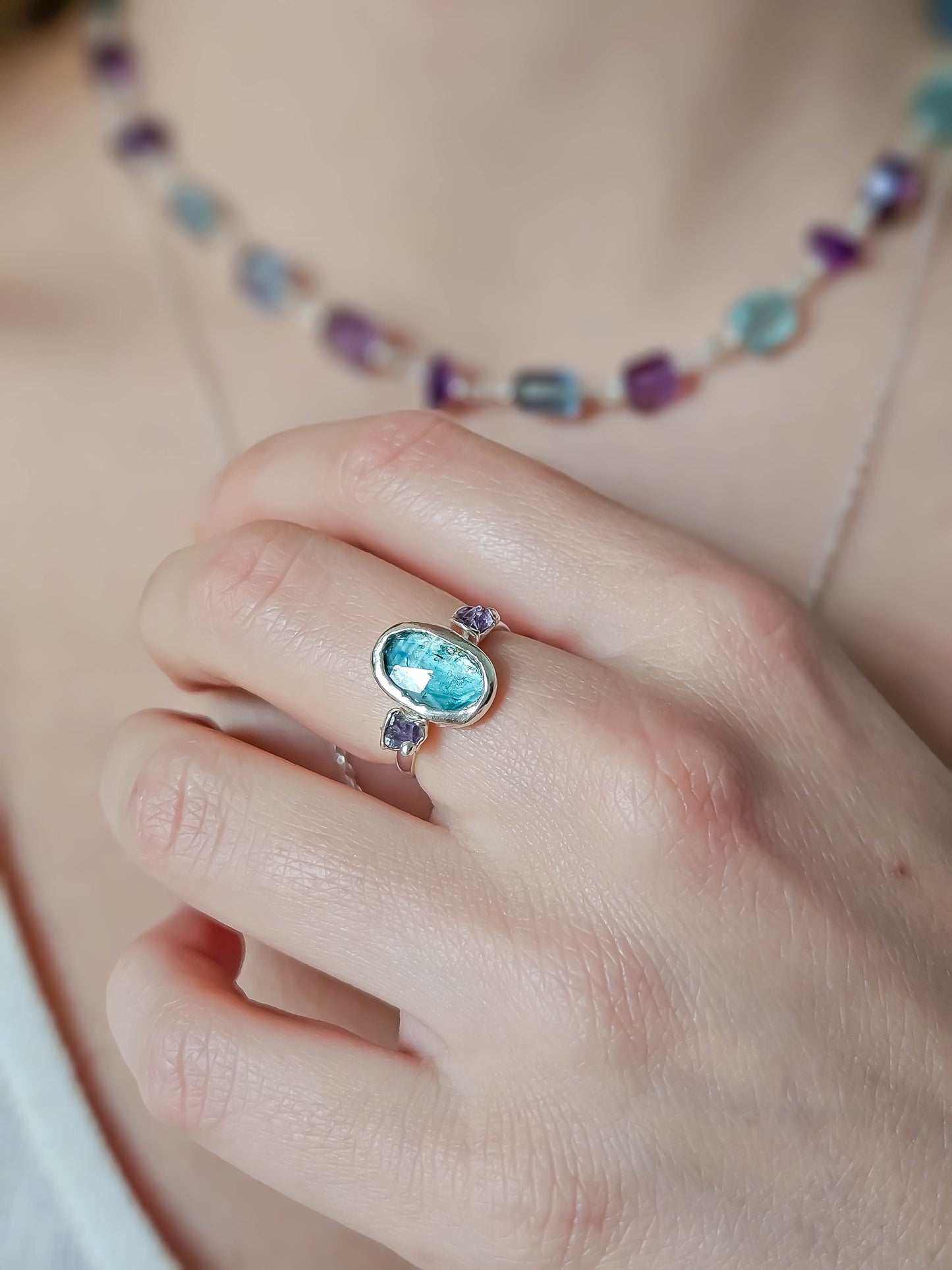 Bague Kyanite bleu et Améthyste, Argent