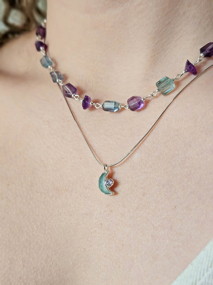 Collier lune en fluorite, Argent