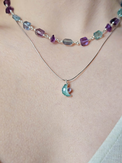 Collier lune en fluorite, Argent