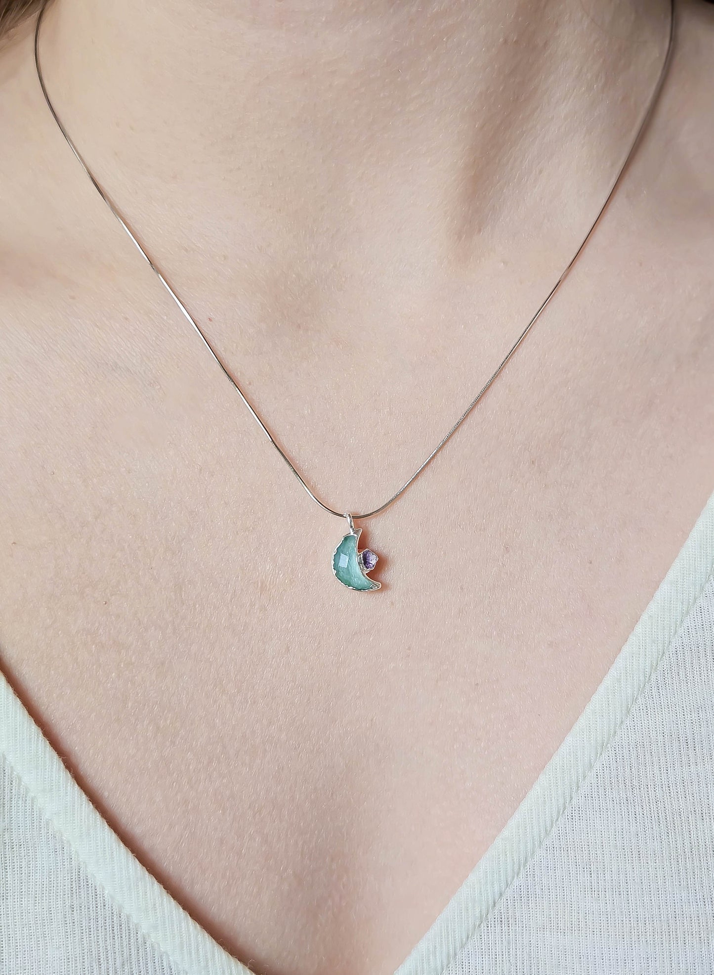 Collier lune en fluorite, Argent