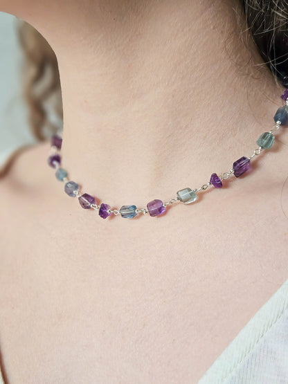 Collier en fluorite bleue & violette, Argent