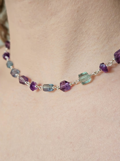 Collier en fluorite bleue & violette, Argent
