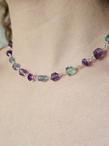 Collier en fluorite bleue & violette, Argent