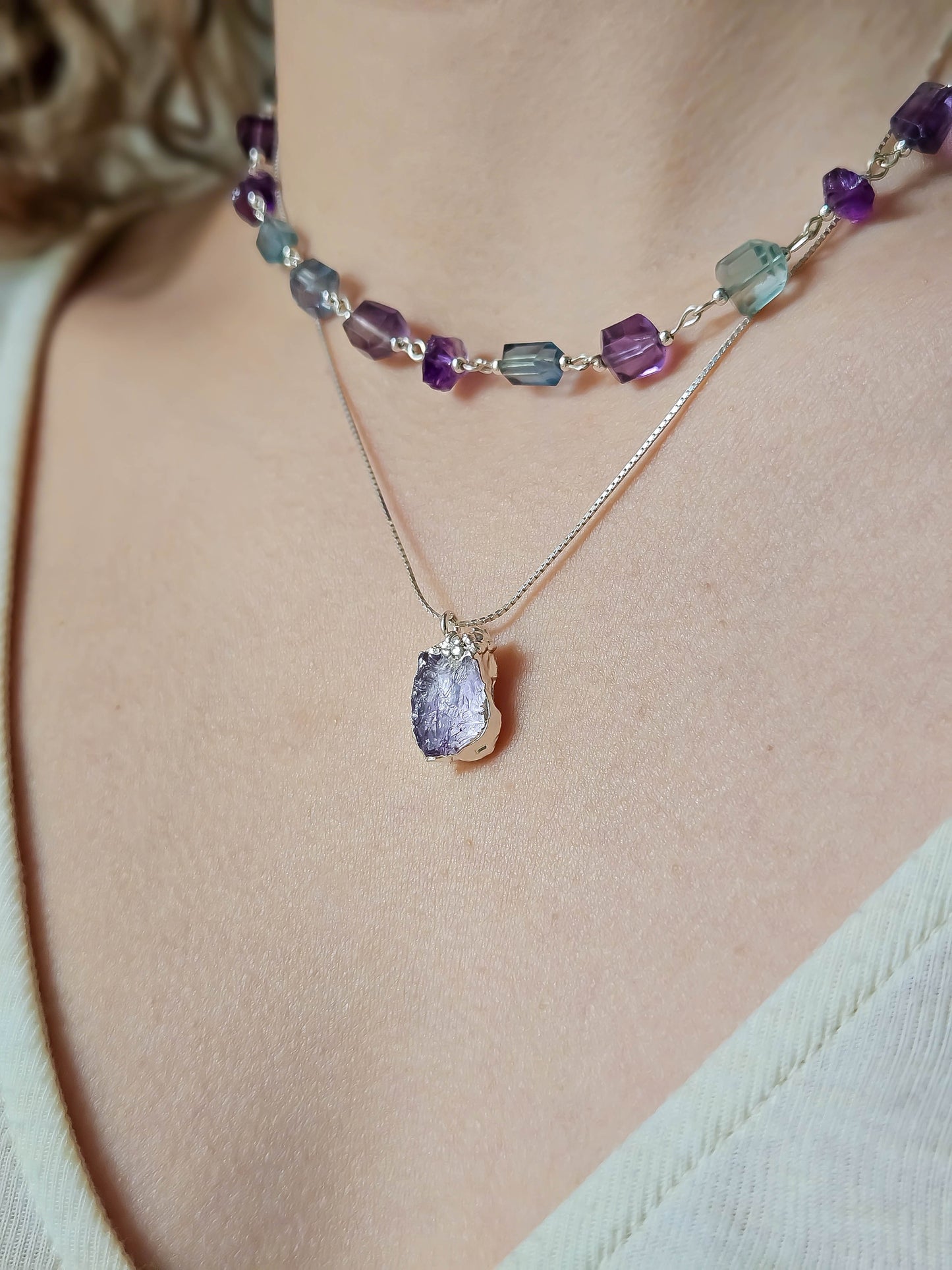 Collier améthyste brute, Argent