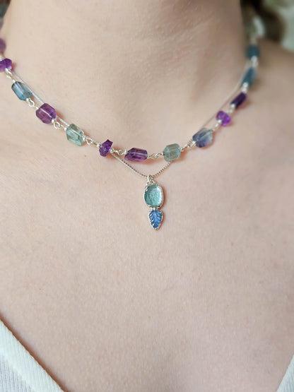 Pendentif en Fluorite bleue et tanzanite, Argent