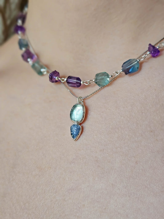 Pendentif en Fluorite bleue et tanzanite, Argent