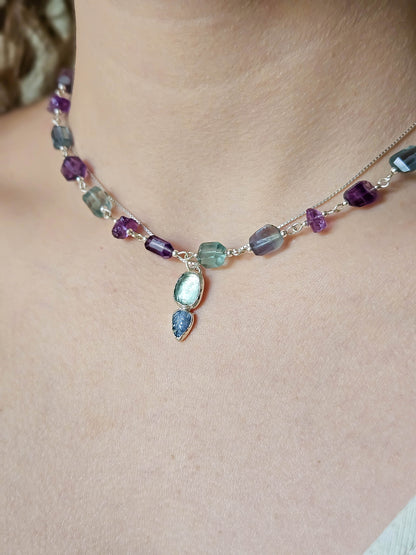 Pendentif en Fluorite bleue et tanzanite, Argent