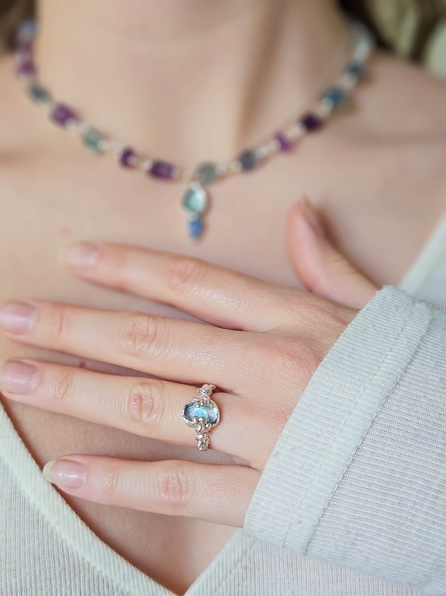 Bague fluorite, Argent